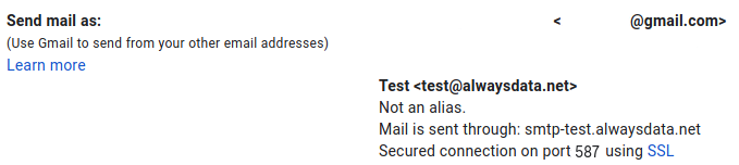 Gmail: create an SMTP account - result